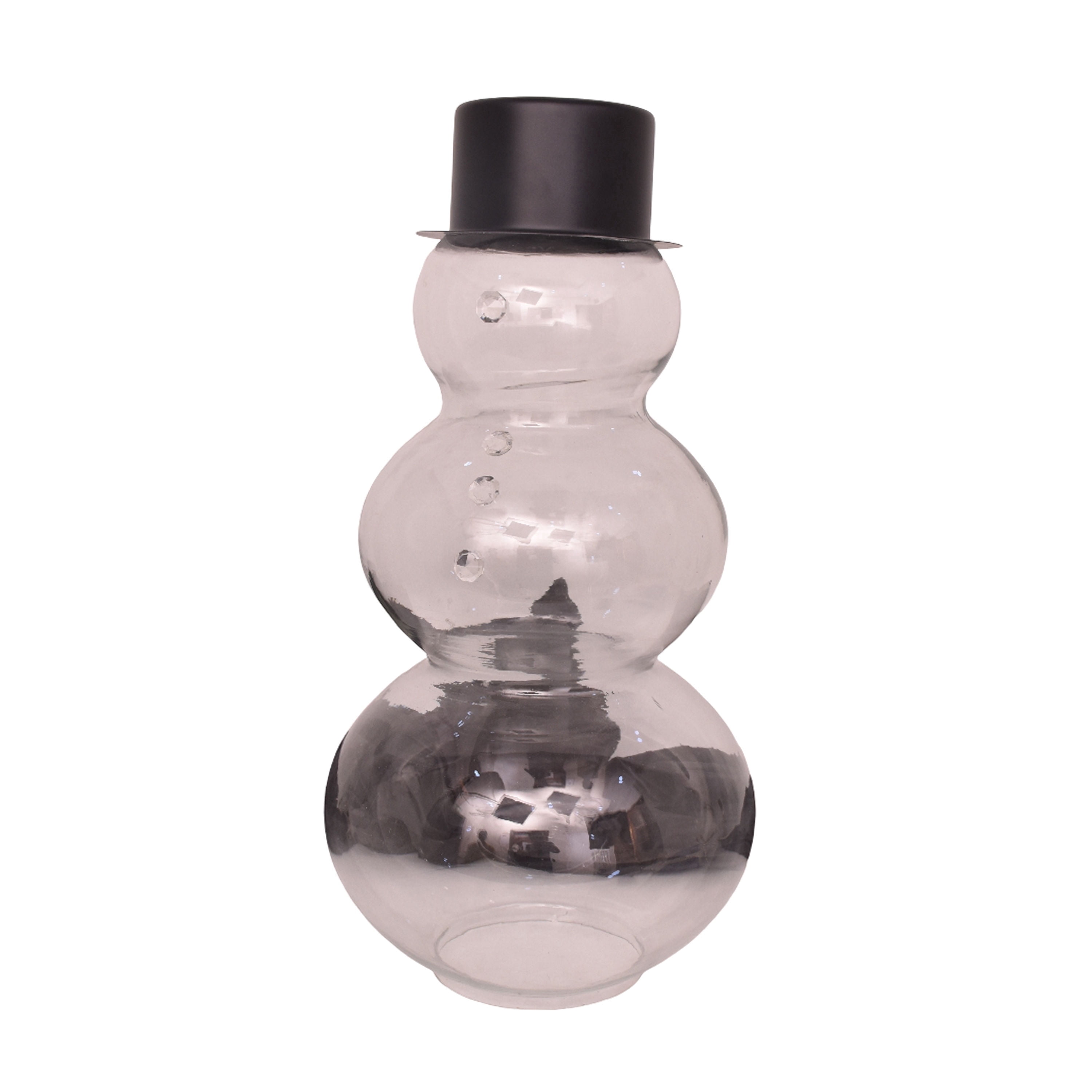Glass Snowman with Metal Hat Christmas Decoration, Clear and Black, 30", by Holiday Time