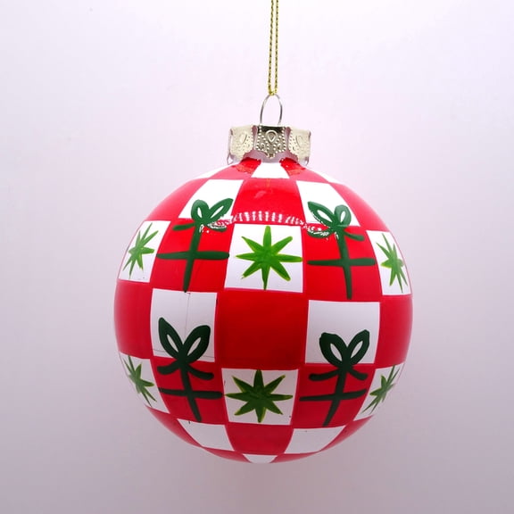 Red/White/Green Checker Ball Christmas Ornament, 4", by Holiday Time