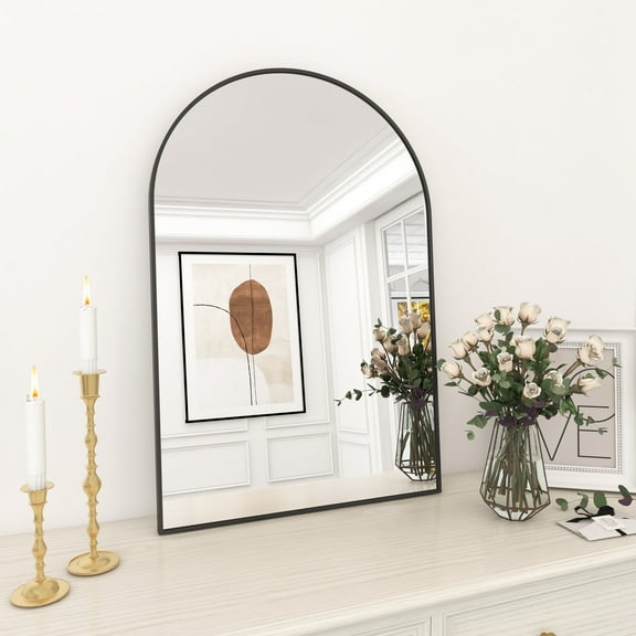 GLSLAND Bathroom Mirror Wall Mirror 36" x 24" Arched Vanity Mirror for Bedroom, Black