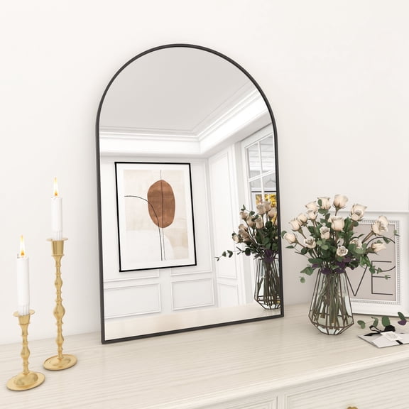 GLSLAND Bathroom Mirror Wall Mirror 36" x 24" Arched Vanity Mirror for Bedroom, Black