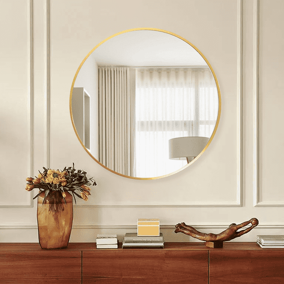 GLSLAND Bathroom Round Mirror Large Wall Mirror 20" Metal Border Decoration for Bedroom, Bathroom and Vanity table, Gold
