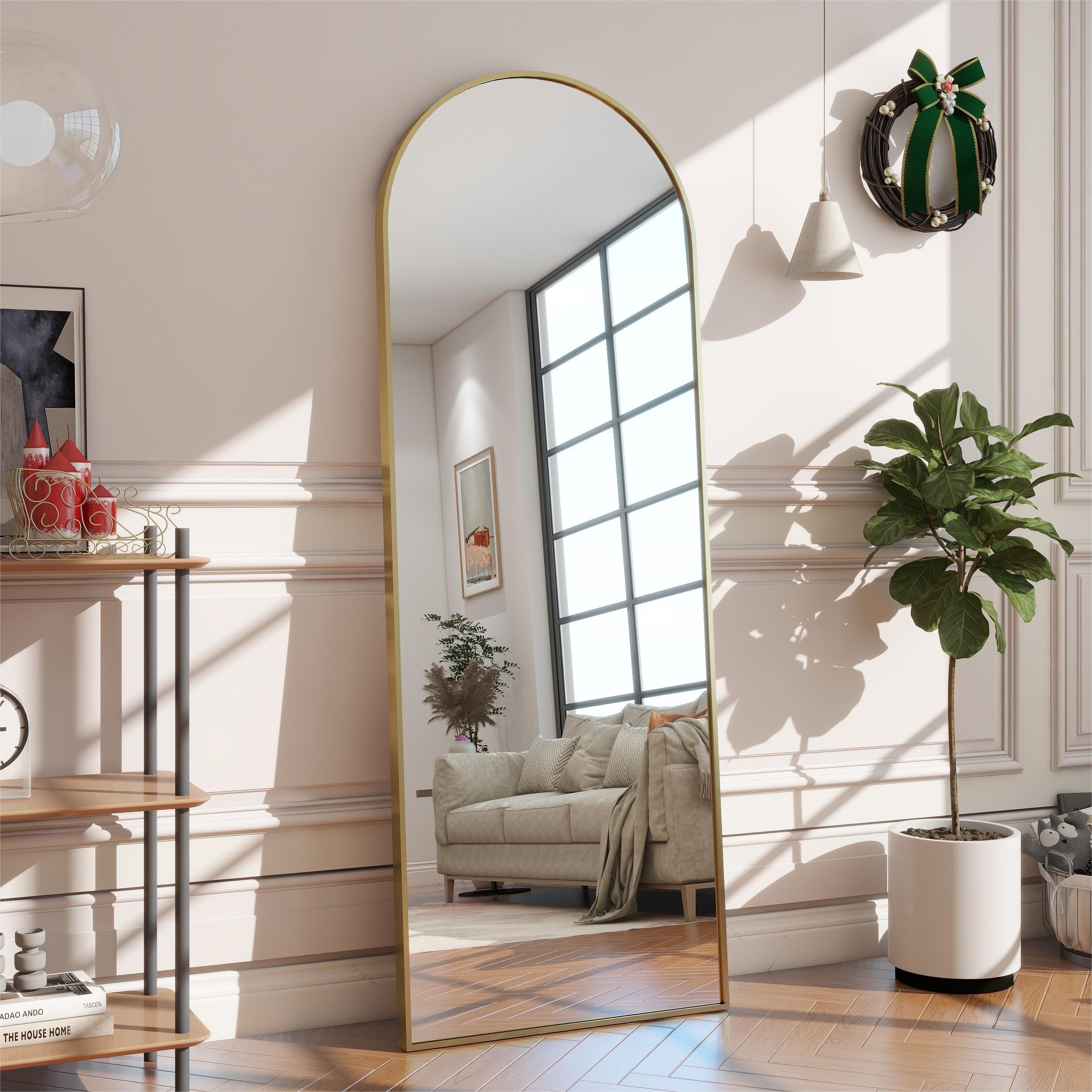 GLSLAND Full Length Mirror 58"x18 Arched Morden Floor Mirror with Stand