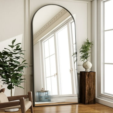 GLSLAND Full Length Mirror 76"x 35" Arched Floor Mirror with Stand,Modern Wall Mirror,Black