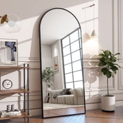 GLSL Length Mirror Arch Standing Floor Mirror, 64x21 Arched Wall Mirror, Black