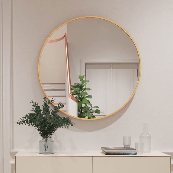 GLSLAND Wall mirror Bathroom Mirror 30" Round Wall Mounted High-class Mirror for Vanity, Gold