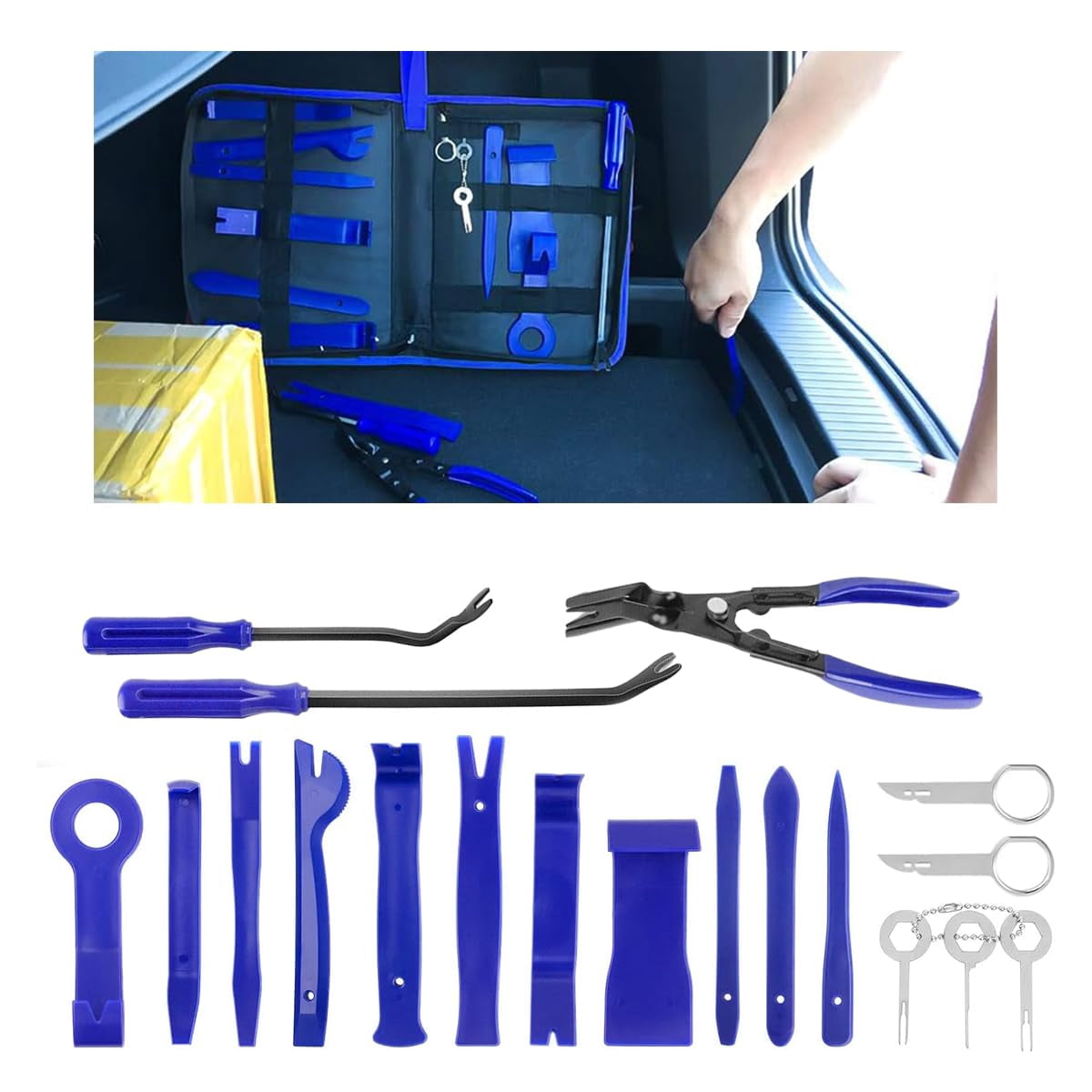 Kit 12 Pezzi Attrezzi Per Rimozione Pannelli Auto – Leva Per Clip E Fissaggi, Rosso/blu