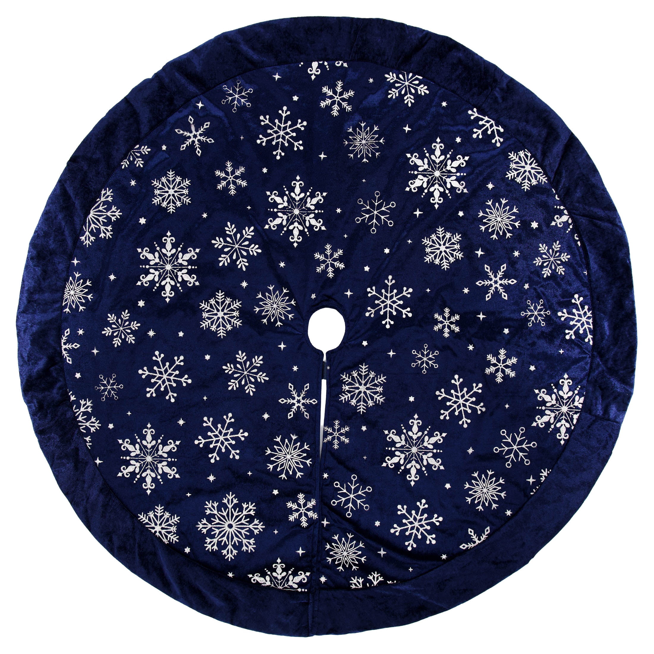 Velvet Glitter Snowflake Christmas Tree Skirt, Navy, 48", by Holiday Time