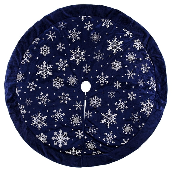 Velvet Glitter Snowflake Christmas Tree Skirt, Navy, 48", by Holiday Time