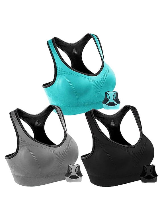 3 Pack Women Racerback Sports Bras High Impact Workout Yoga Gym Activewear Fitness Bra - XXL