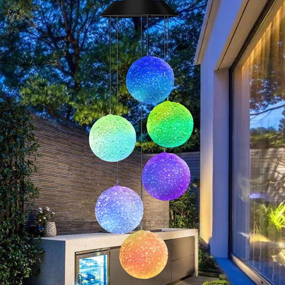 GLUAAE Color Changing Wind Chime Outdoor, Solar Powered Crystal Ball Wind Chimes LED Wind Mobile Solar Lights Wind Bell for Garden Patio Home Decoration (Crystal Ball)