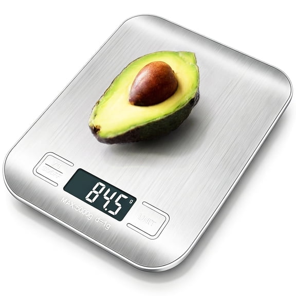 SOMNR Digital Kitchen Scale, 11 lb/5 kg Food Scale with 1g Precision, Tare Function, 5 Units, LCD Display, Stainless Steel and Tempered Glass