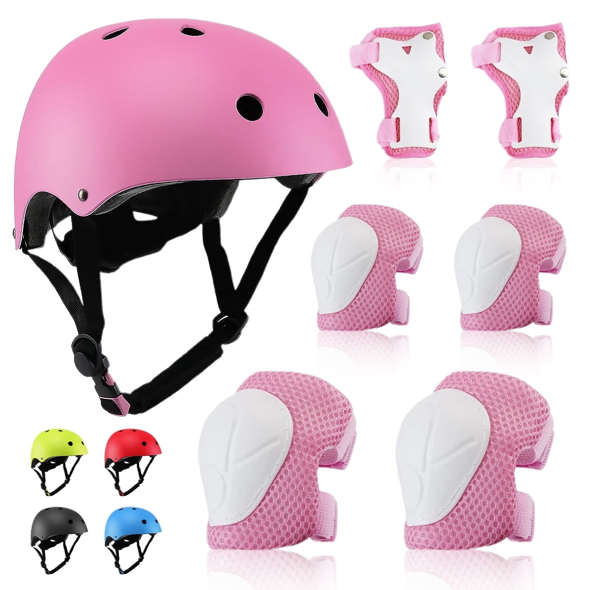 GLUAAE Kids Protective Gear Set, Sport Protective Gear Set Boy Girl Adjustable Child Cycling Helmet with Knee Pads Elbow Pads Wrist Guards Youth Skateboard Helmet for 3~8yrs Boys Girls