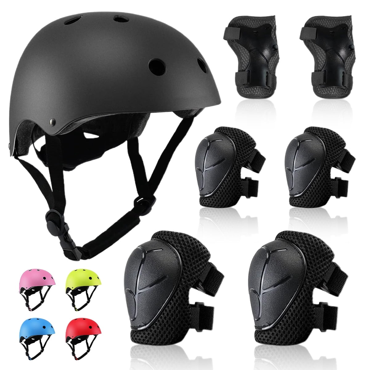 GLUAAE Kids Protective Gear Set, Sport Protective Gear Set Boy Girl Adjustable Child Cycling Helmet with Knee Pads Elbow Pads Wrist Guards Youth Skateboard Helmet for 3~8yrs Boys Girls