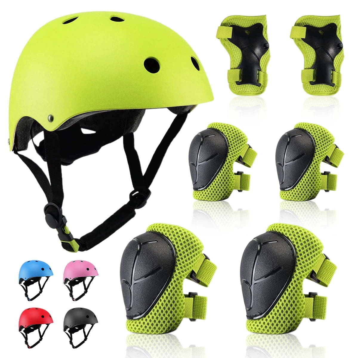 GLUAAE Kids Protective Gear Set, Sport Protective Gear Set Boy Girl Adjustable Child Cycling Helmet with Knee Pads Elbow Pads Wrist Guards Youth Skateboard Helmet for 3~8yrs Boys Girls