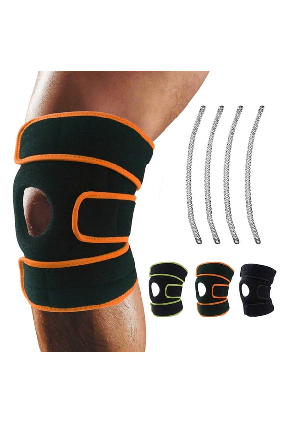 Knee Brace, Relieves ACL, LCL, MCL, Meniscus Tear, Arthritis, Tendonitis Pain. Open Patella Dual Stabilizers Non Slip Comfort Neoprene. Adjustable Bi-Directional Straps (Orange)