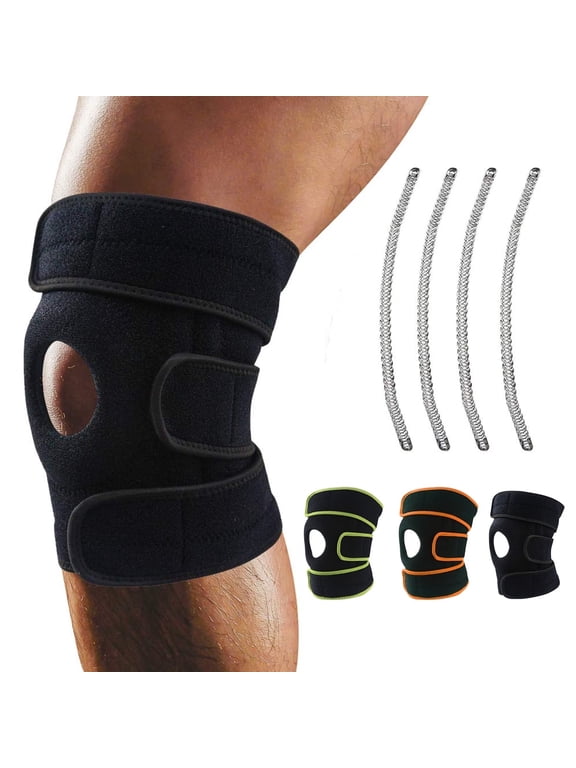 Knee Brace, Relieves ACL, LCL, MCL, Meniscus Tear, Arthritis, Tendonitis Pain. Open Patella Dual Stabilizers Non Slip Comfort Neoprene. Adjustable Bi-Directional Straps (Black)