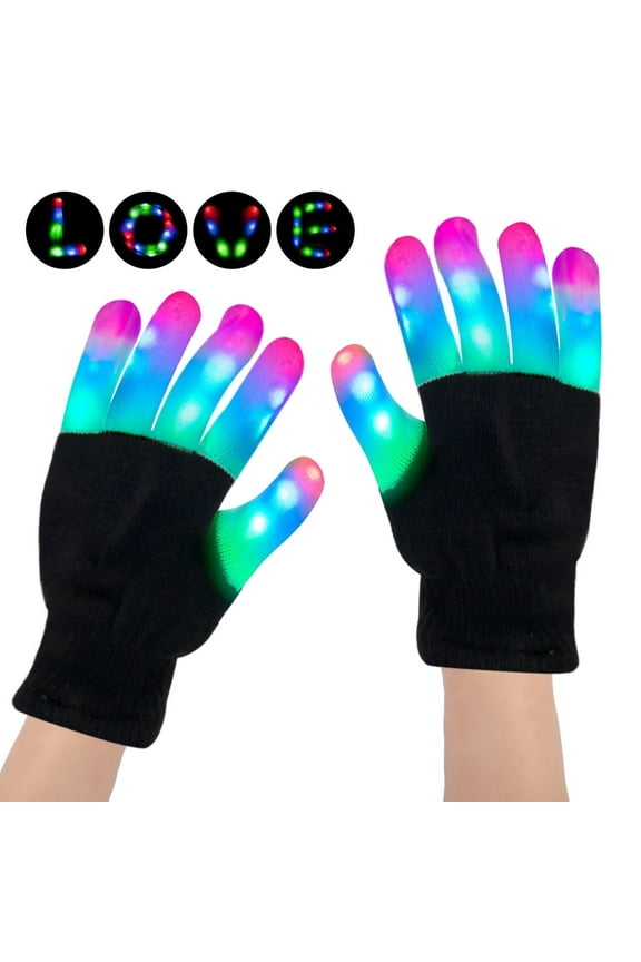 LED Gloves, Unisex Light up Gloves with Finger Lights in 3 Colors and 6 Modes.