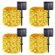 GLUAAE Outdoor String Lights, 100 LED Solar Fairy Lights 33 feet 8 Modes Copper Wire Lights Waterproof Outdoor String Lights(Warm White)-4Pack