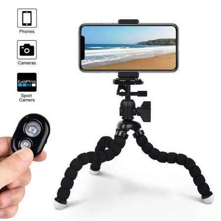 GLUAAE Phone Tripod, Flexible Cell Phone Tripod with Phone Holder and Wireless Remote, Mini Travel Tripod Stand, Compatible with All Cell Phones, Cameras (Black)