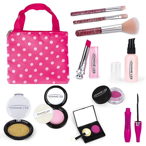 SOMNR Pretend Makeup Kit Toys for 3+ Year Old Girls, First Make Up Set for Little Princess Play Dress Up, Kids Cosmetic, Best Birthday Gift for Toddler-with Polka Dot Bag (Not Real Makeup)