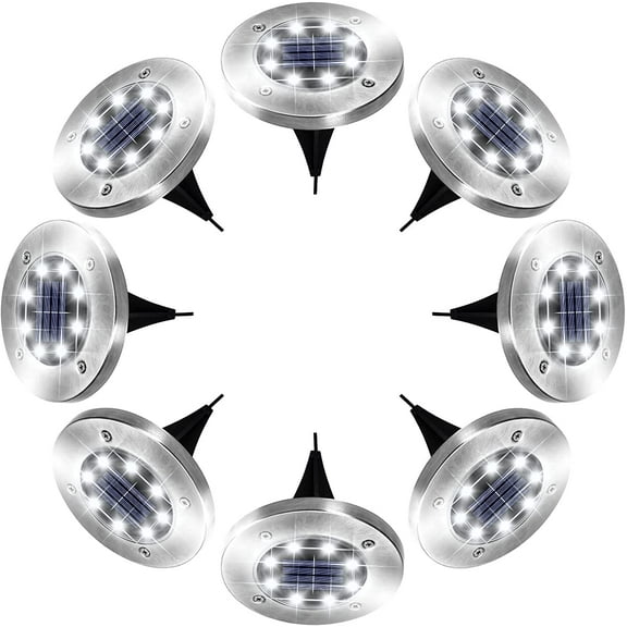 GLUAAE Solar Ground Lights,8 LED Disk Lights Solar Powered Waterproof Garden Pathway Outdoor in-Ground Lights with Light Sensor for Garden Driveway Lawn Pathway Yard Pool Step and Walkway