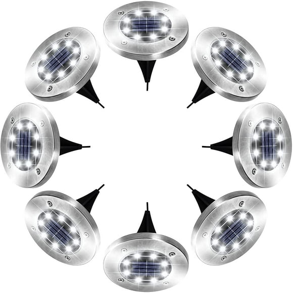 GLUAAE Solar Ground Lights,8 LED Disk Lights Solar Powered Waterproof Garden Pathway Outdoor in-Ground Lights with Light Sensor for Garden Driveway Lawn Pathway Yard Pool Step and Walkway