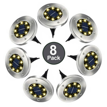 GLUAAE Solar Ground Lights - 8 LED Solar Garden Lights Outdoor,Disk Lights Waterproof In-Ground Outdoor Landscape Lighting - Warm White