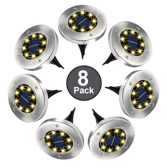 GLUAAE Solar Ground Lights - 8 LED Solar Garden Lights OutdoorDisk Lights Waterproof In-Ground Outdoor Landscape Lighting - Warm White