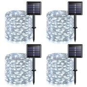 GLUAAE Solar Outdoor String Lights，100 LED Solar Powered Fairy Lights 33 feet 8 Modes Copper Wire Lights Waterproof Outdoor String Lights(White)4Pack