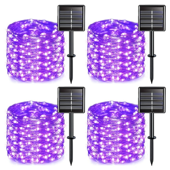 GLUAAE Solar String Lights, 100 LED Solar Fairy Lights 33 feet 8 Modes Lights Waterproof Outdoor String Lights for Garden Patio Gate Yard Party Wedding Indoor Bedroom(Purple)-4Pack