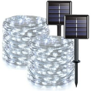 GLUAAE Solar String Lights Outdoor, 33Feet 100 LED Copper Wire Lights, 8 Modes Solar Powered Fairy Lights, Waterproof Solar Decoration Lights for Garden Yard Party Wedding Christmas(White)-2Pack