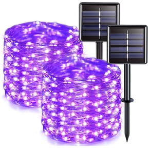 GLUAAE Solar String Lights Outdoor, Mini 33Feet 100 LED Copper Wire Lights, 8 Modes Solar Powered Fairy Lights, Waterproof Solar Decoration Lights(Purple)-2Pack