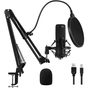 GLUAAE USB Gaming Microphone Streaming Podcast PC Microphone Condenser Mic Kit with Flexible Arm for Skype Youtuber Gaming Recording Singing PS4 Computer Studio Laptop