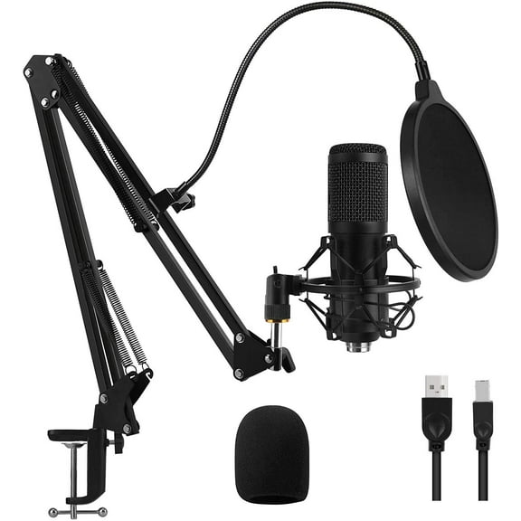 GLUAAE USB Gaming Microphone Streaming Podcast PC Microphone Condenser Mic Kit with Flexible Arm for Skype Youtuber Gaming Recording Singing PS4 Computer Studio Laptop