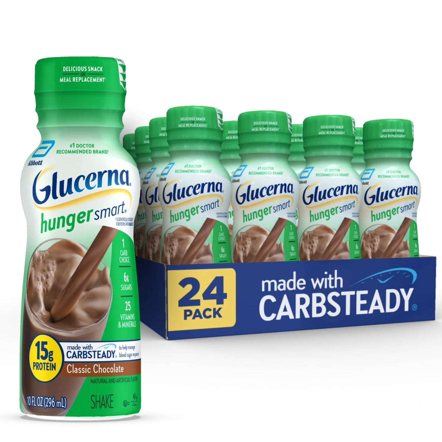 Glucerna Hunger Smart Diabetic Protein Shake, Classic Chocolate, 10-fl-oz Bottle, 24 Count