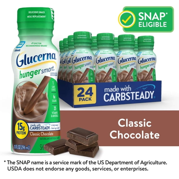 Glucerna Hunger Smart Diabetic Protein Shake, Classic Chocolate, 10-fl-oz Bottle, 24 Count