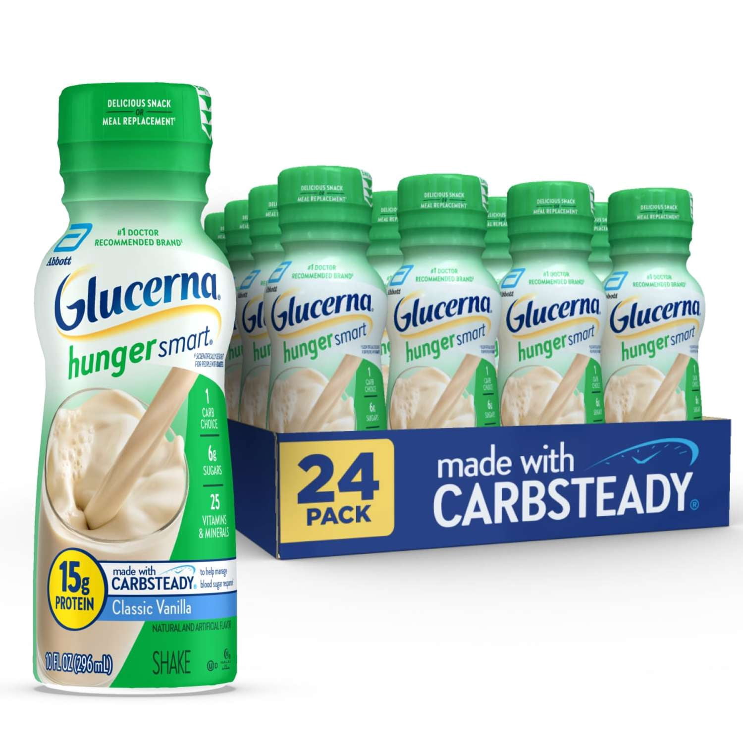 Glucerna Hunger Smart Diabetes Care Shake, Classic Vanilla, 10 Fl Oz, 24 Pack