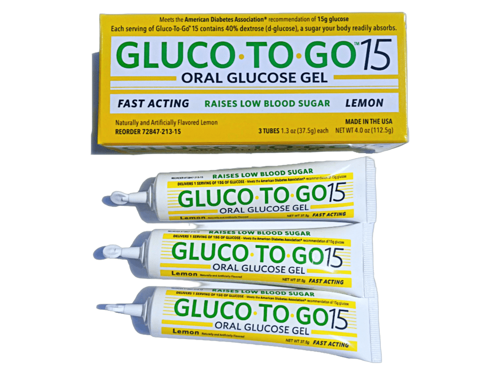 GLUCO-TO-GO 15 lemon flavored oral glucose gel (3 pack) raises low blood sugar.