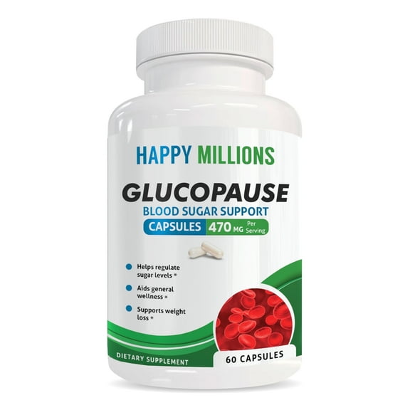 Happy Millions Glucopause Blood Sugar Support Dietary Supplement, 60 Capsules