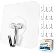 GLUIT Adhesive Wall Hooks for Hanging Heavy Duty 22 lbs, Towel Hooks, Stainless Steel, PVC, 20 pack