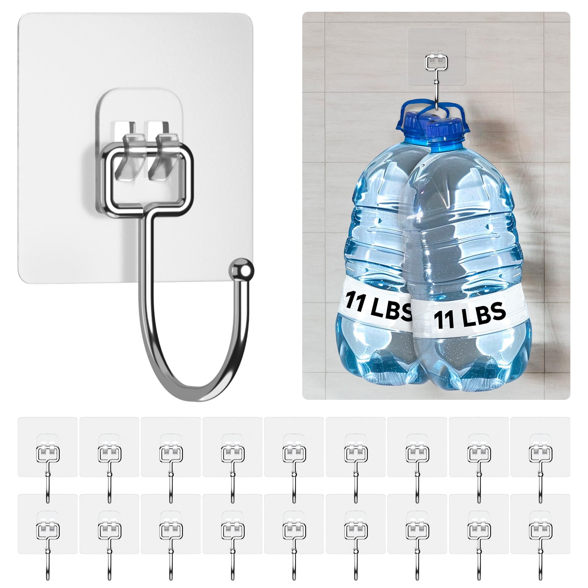 GLUIT Large Adhesive Hooks for Hanging Heavy Duty 22 lbs - Robe Towel ...