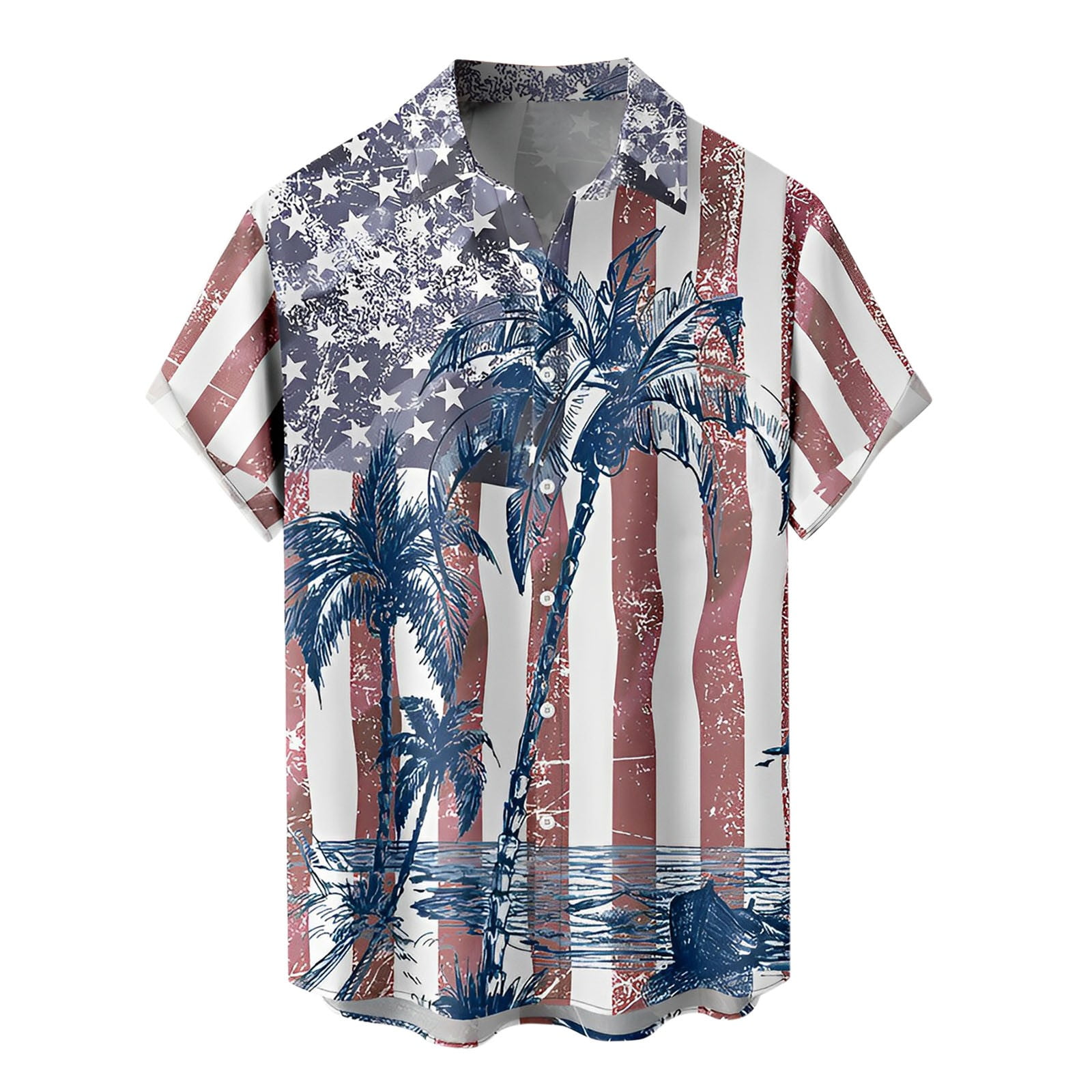 Men's Hawaiian Shirt – Floral Palm Tree Print, Short Sleeve, Button-Up, Summer Beach T-Shirt