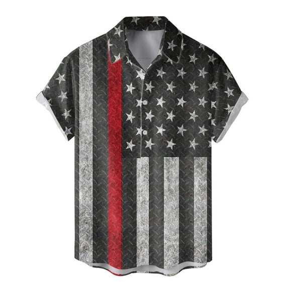 GLVSZ Men's Short Sleeve Button Down Vintage Bowling Shirts Hawaiian Casual American Flag Printed Beach Shirt Summer Regular Fit Patriotic Tops
