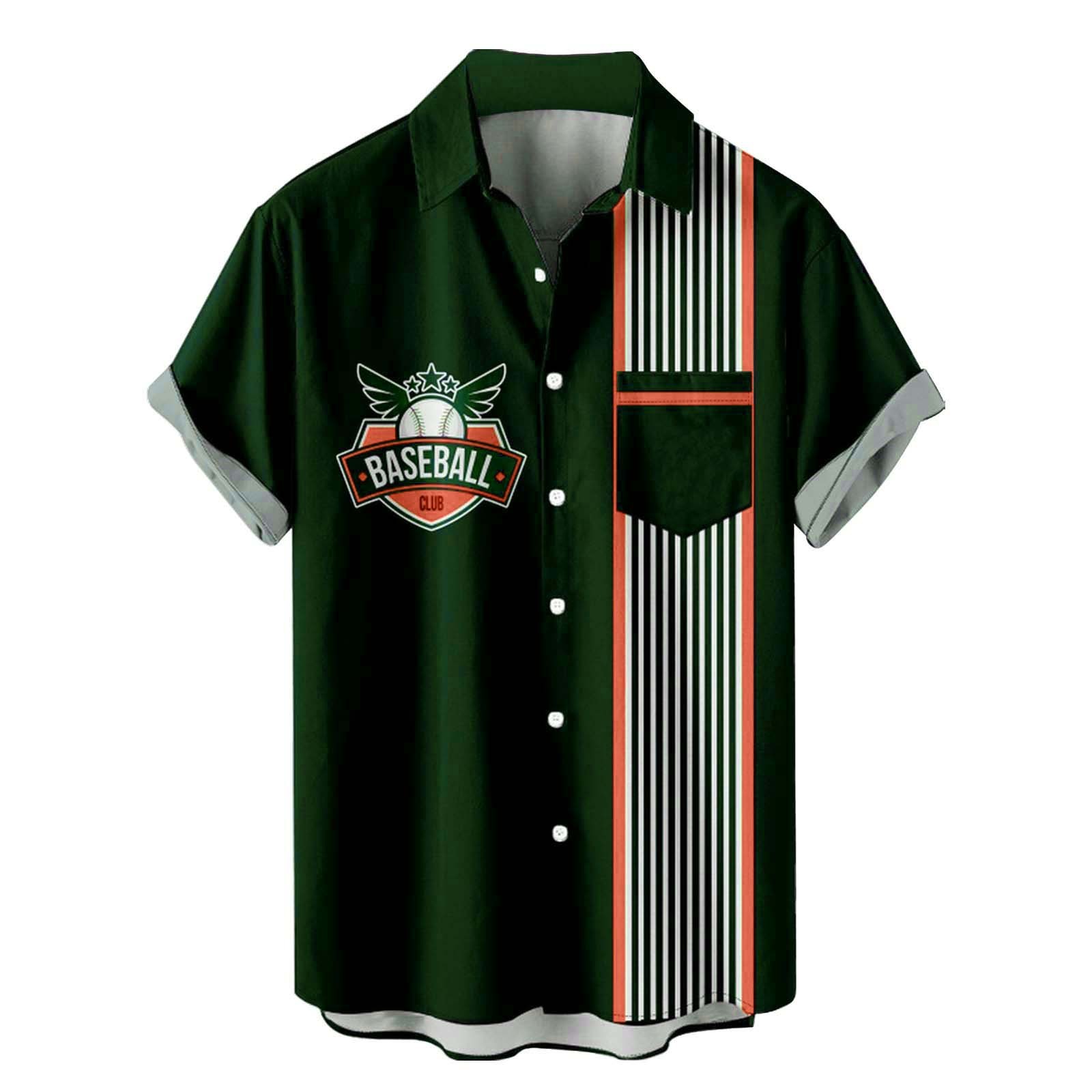 BEAUDRM Men's Vintage Bowling Shirt - Short Sleeve Tropical Button Up For Summer & Beach