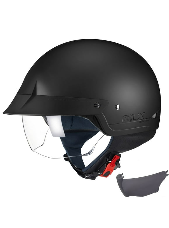 GLX M14 Cruiser Scooter Motorcycle Half Helmet With Free Tinted Retractable Visor DOT Approved (Matte Black, Small)