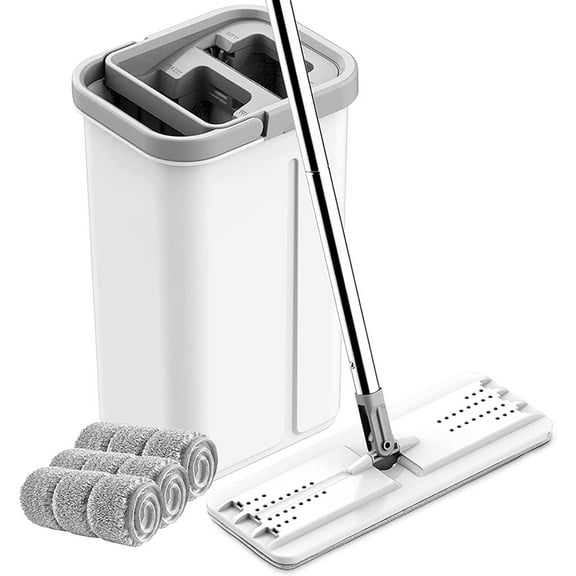 GLXINS Mop and Bucket with Wringer Set Hands Free Flat Floor Mop and Bucket Set 3 Washable Microfiber Pads Included Home Floor Cleaning System