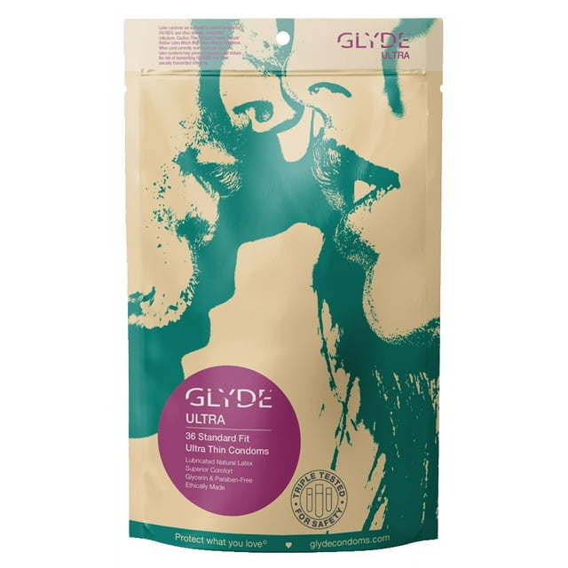 GLYDE ULTRA Standard Fit Condoms 36 Count UltraThin, Vegan, NonToxic, Medium Size Natural