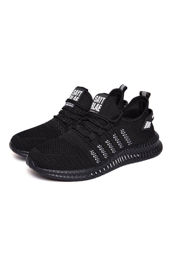 Men's Black Knit Athletic Sneakers Lightweight Breathable Running Shoes with Non-Slip Sole for Training and Daily Wear