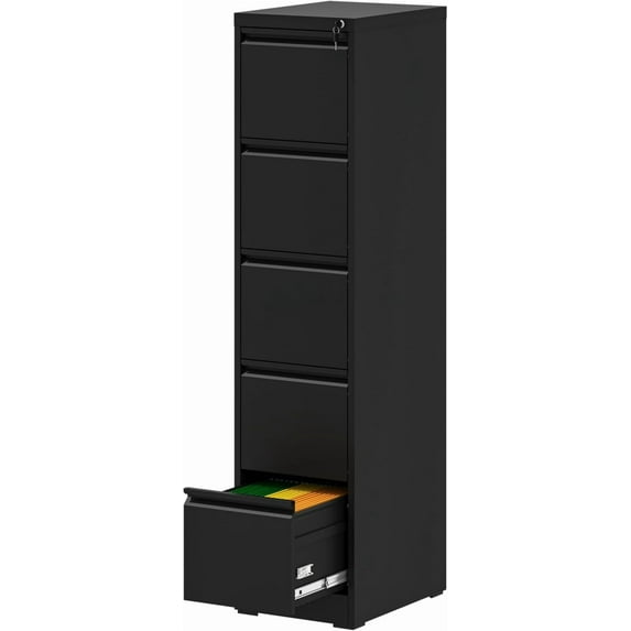 GLZ'HOME 2 Drawer File Cabinet with Lock, Metal Black Filing Cabinet for Home Office, 18" Deep Heavy Duty Vertical Storage Cabinet for Hanging A4/Letter/Legal Size Files, Assembly Required