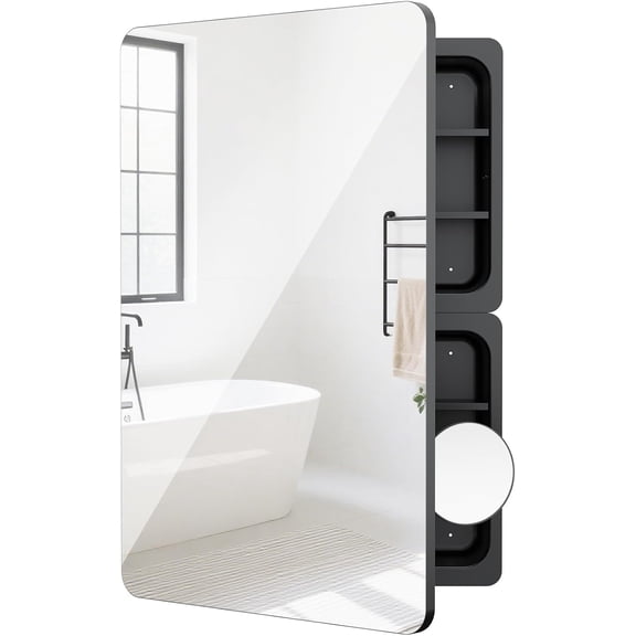 GLZ'HOME 24×36 Bathroom Mirror Cabinet with 3X Magnifying Mirror, Adjustable Shelves, Bathroom Mirror with Storage, Recessed or Wall Mounted Medicine Cabinet for Jewelry,Masks & Beauty Tools